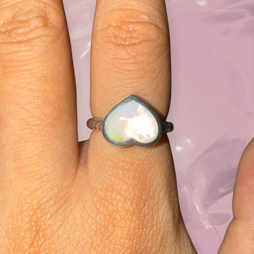 Y2K Fairy Romantic 925 Sterling Silver Heart Mother of Pearl Ring Fine Jewelry